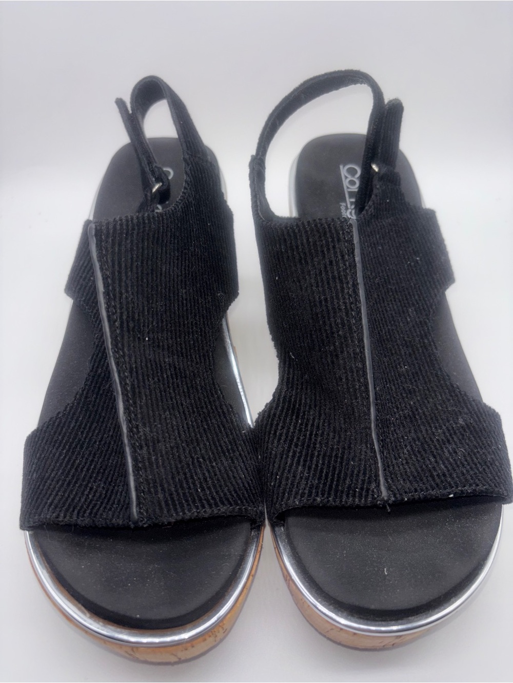 Corkys Women’s Black Slingback Wedge Sandals - size 9